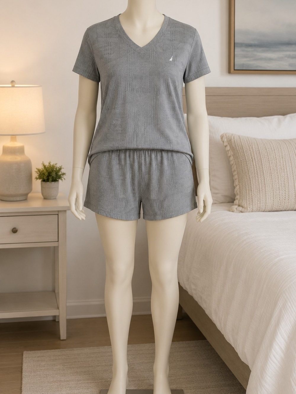 Nautica Heather Gray V-Neck Short Sleeve Pajama Set